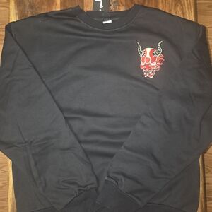 Black Sweater with Japanese Art Style Embroidered Red Graphic
